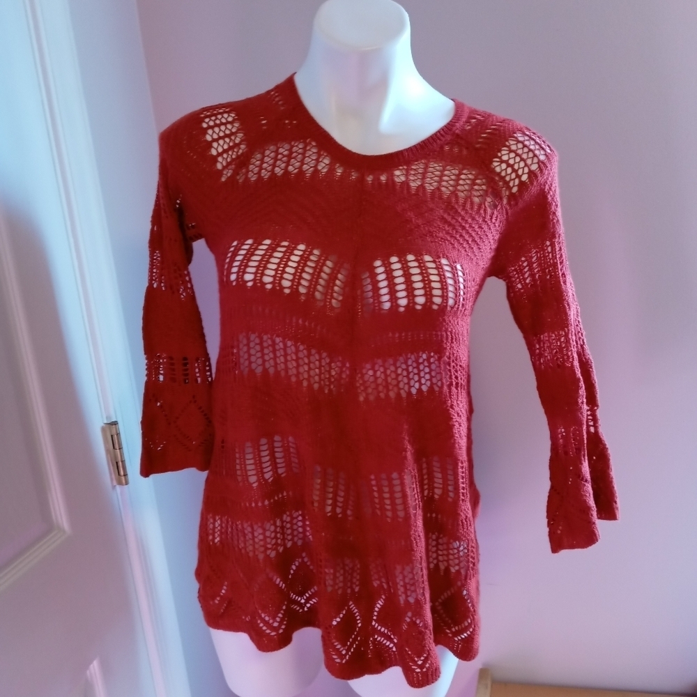 NWOT Cato orange crochet 3/4 sleeve sweater
